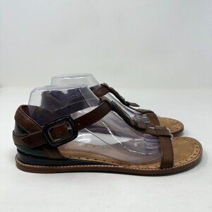 Cole Haan Capri T-Strap Sandals Size 9B Dark Amber Brown Leather